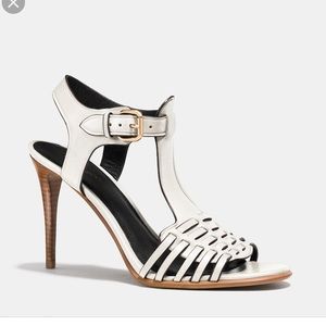 Coach Izzy White T-Strap Sandal Heels 6
